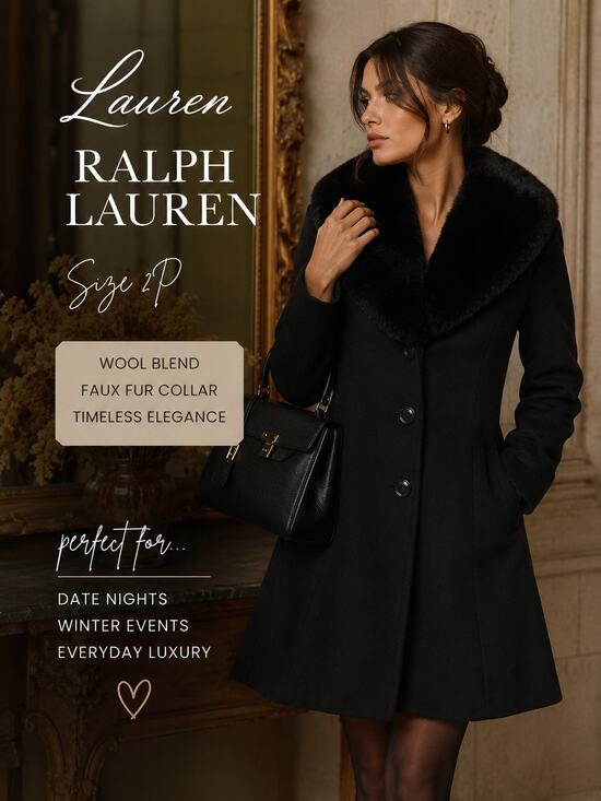Lauren Ralph Lauren Jackets & Blazers - Lauren Ralph Lauren Wool Blend Coat 2P Black Faux Fur Collar Old Money Long